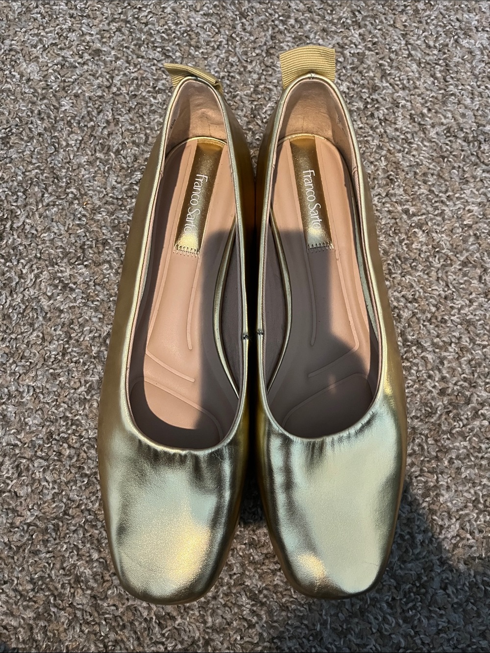 FRANCO SARTO Metallic Gold Square-Toe Ballet Flats